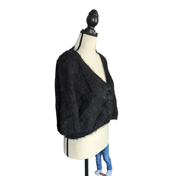 La Femme Cropped Black Sweater - Picture 2 of 8